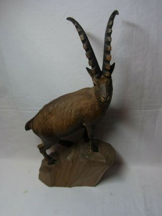 Vintage German Black Forest Carved Wood Ibex