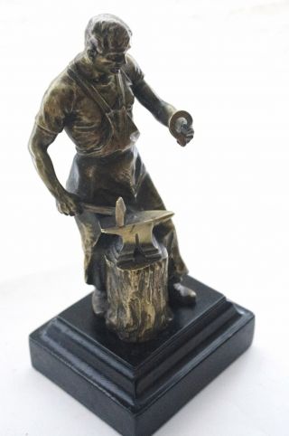 Austrian Bronze Statue Of Mighty Blacksmith At His Forge.  Signed.  10 " Tall Heavy