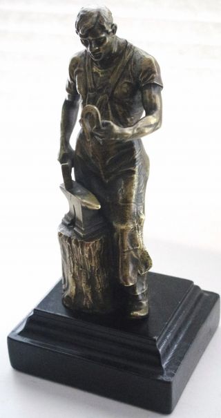 Austrian Bronze Statue of Mighty Blacksmith at his Forge.  Signed.  10 