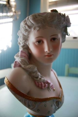 Antique Paris Porcelain French Sevres Style Bisque Figurine Doll Bust 12