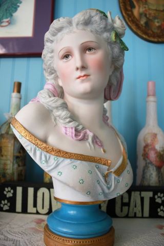 Antique Paris Porcelain French Sevres Style Bisque Figurine Doll Bust