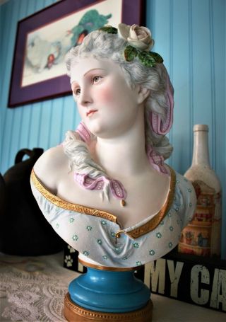 Antique Paris Porcelain French Sevres Style Bisque Figurine Doll Bust 2