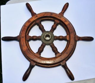 Vintage Wooden Ships Wheel 19.  5 " Usable Or Great For Wall Art Display