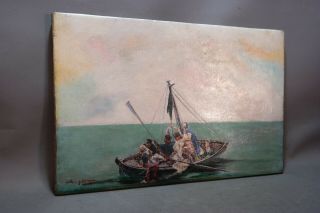 Antique DYING CAPTAIN Old SEASCAPE Ship MARITIME Life Boat SHIPWRECK PAINTING 10