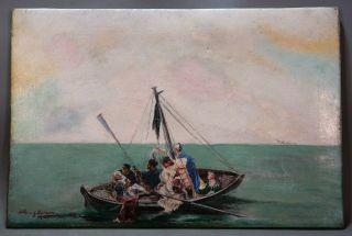 Antique Dying Captain Old Seascape Ship Maritime Life Boat Shipwreck Painting
