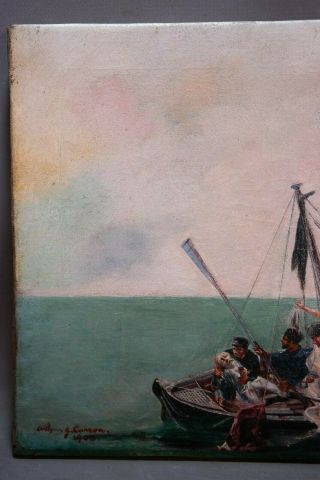 Antique DYING CAPTAIN Old SEASCAPE Ship MARITIME Life Boat SHIPWRECK PAINTING 2