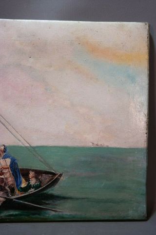 Antique DYING CAPTAIN Old SEASCAPE Ship MARITIME Life Boat SHIPWRECK PAINTING 3