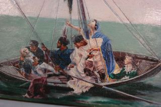Antique DYING CAPTAIN Old SEASCAPE Ship MARITIME Life Boat SHIPWRECK PAINTING 6