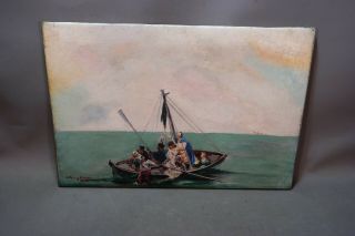 Antique DYING CAPTAIN Old SEASCAPE Ship MARITIME Life Boat SHIPWRECK PAINTING 9