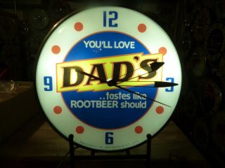 Restored Dad ' s Root Beer Lighted Pam Advertising Clock Sign Soda Pop Coca Cola 3