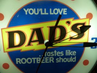 Restored Dad ' s Root Beer Lighted Pam Advertising Clock Sign Soda Pop Coca Cola 4