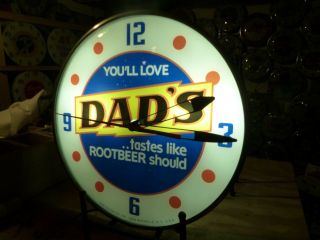 Restored Dad ' s Root Beer Lighted Pam Advertising Clock Sign Soda Pop Coca Cola 7