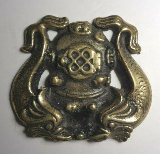 Bronze Us Navy Diving Helmet Paperweight - Plaque.  From Estate Of Us Navy Diver.