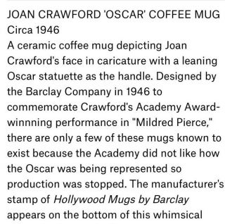 Joan Crawford mug by Artist Don Barclay 1940 ' s series Hollywood Caricature RARE 8