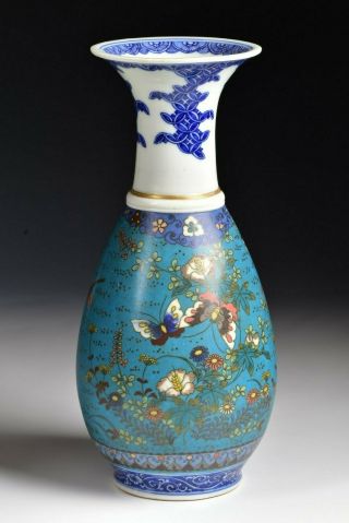 Signed Japanese Edo Period / 19th Century Cloisonne On Porcelain Totai Vase