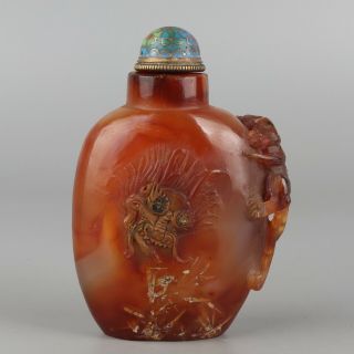 Chinese Exquisite Hand Carved Dragon And Brave Troops Carving Agate Snuff Bottle