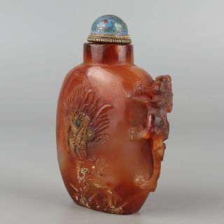 Chinese Exquisite Hand carved Dragon and brave troops Carving agate snuff bottle 2