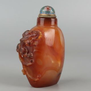 Chinese Exquisite Hand carved Dragon and brave troops Carving agate snuff bottle 3