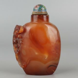 Chinese Exquisite Hand carved Dragon and brave troops Carving agate snuff bottle 4