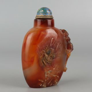 Chinese Exquisite Hand carved Dragon and brave troops Carving agate snuff bottle 5