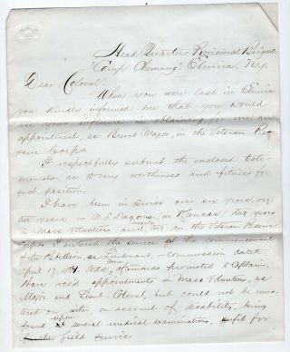 Capt Norton Letter To Colonel Asking For Help In Appointment As Bvt Major