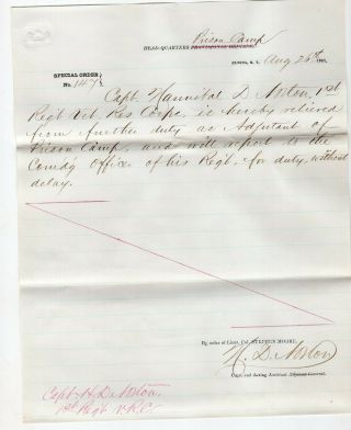 1865 Special Order Capt Norton Relieved Of Duty As Adjutant Of Prison Camp