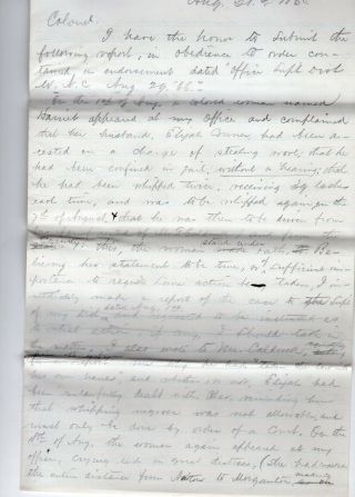 1866 Bvt Major Norton Report,  Jailing & Whipping Of Black Man Without A Hearing