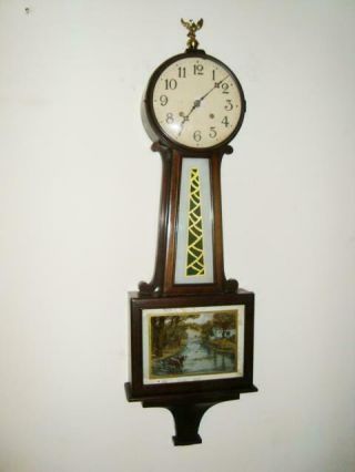 Large Antique 37 " Haven Banjo Wall Clock 8 Days Great Key