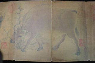 Rare Vintage Chinese Hand Painting Five Cattles Album Book " Hanhuang " Marks