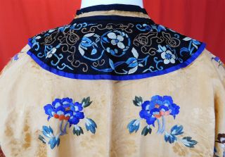 Antique Chinese Apricot Yellow Silk Colorful Embroidered Peony Long Robe Surcoat 7