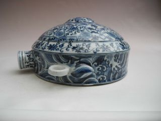 Chinese Blue White Flower Porcelain Half Flat Hang Vase 2