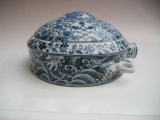 Chinese Blue White Flower Porcelain Half Flat Hang Vase 4
