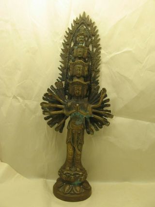 Antique 14 Inch Tibetan Buddhist Bronze 11 Head Avalokiteshvara