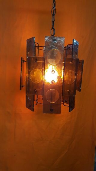 Vintage Mid Century Lucite Hanging Swag Bronze - Color Lamp Light Fixture Mcm