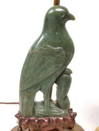 Antique Chinese Nephrite Jade Carved Bird Lamps Gilt Bronze Bases Phoenix 3