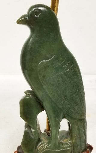 Antique Chinese Nephrite Jade Carved Bird Lamps Gilt Bronze Bases Phoenix 4