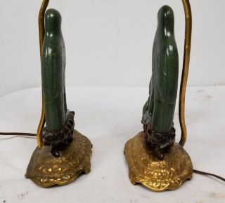 Antique Chinese Nephrite Jade Carved Bird Lamps Gilt Bronze Bases Phoenix 5