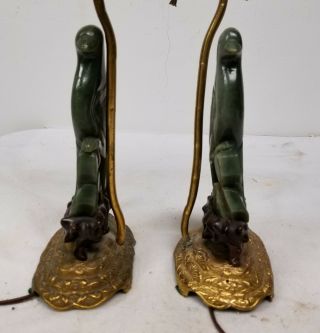Antique Chinese Nephrite Jade Carved Bird Lamps Gilt Bronze Bases Phoenix 7