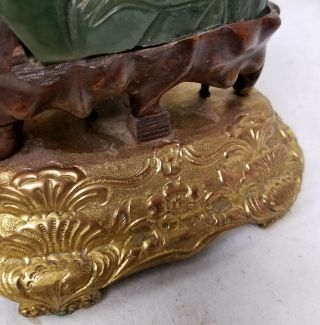 Antique Chinese Nephrite Jade Carved Bird Lamps Gilt Bronze Bases Phoenix 8