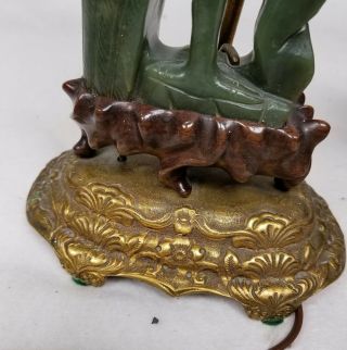 Antique Chinese Nephrite Jade Carved Bird Lamps Gilt Bronze Bases Phoenix 9