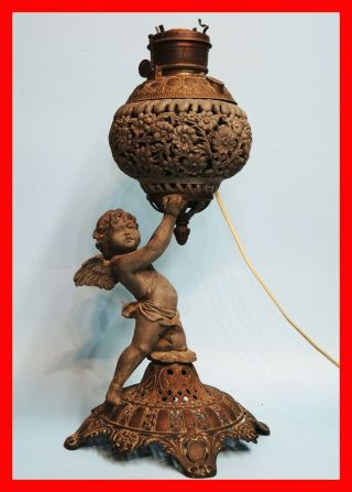 Victorian Kerosene Cherub Lamp - - - - Over 20 Inch High Without Shade