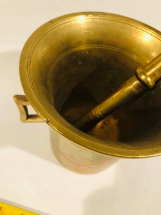 Vintage / Antique HEAVY 10 lb Solid Brass 5.  75” Mortar and Pestle 10.  75” LARGE 10