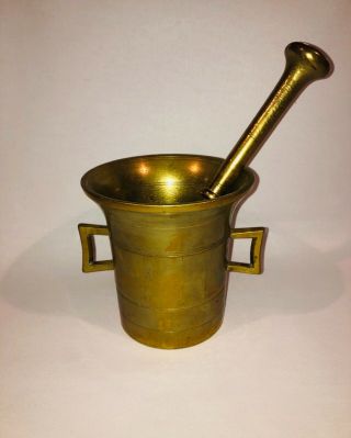 Vintage / Antique Heavy 10 Lb Solid Brass 5.  75” Mortar And Pestle 10.  75” Large