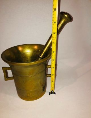 Vintage / Antique HEAVY 10 lb Solid Brass 5.  75” Mortar and Pestle 10.  75” LARGE 3