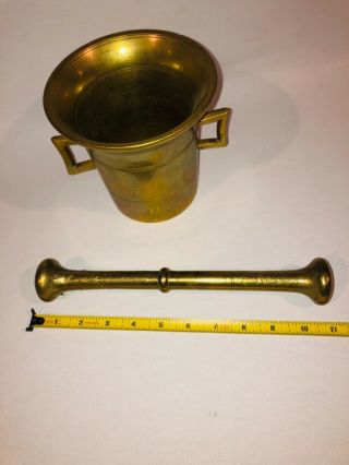 Vintage / Antique HEAVY 10 lb Solid Brass 5.  75” Mortar and Pestle 10.  75” LARGE 4