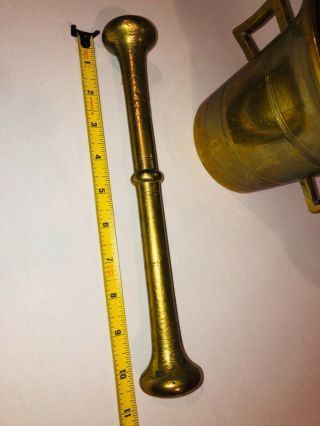 Vintage / Antique HEAVY 10 lb Solid Brass 5.  75” Mortar and Pestle 10.  75” LARGE 5