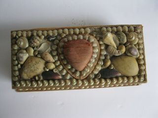 Antique Vtg Sailor Sea Shell Tramp Folk Art Trinket Jewelry or Sewing Box As - is 3
