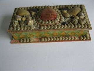Antique Vtg Sailor Sea Shell Tramp Folk Art Trinket Jewelry or Sewing Box As - is 5