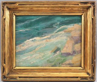 Antique W.  Thacher Folsom American Impressionist Seascape Waves Oil Painting Nr