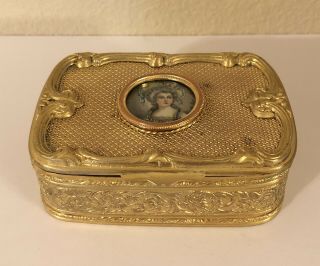 Antique French Gilt Bronze Box,  Painted And Signed 19th Century